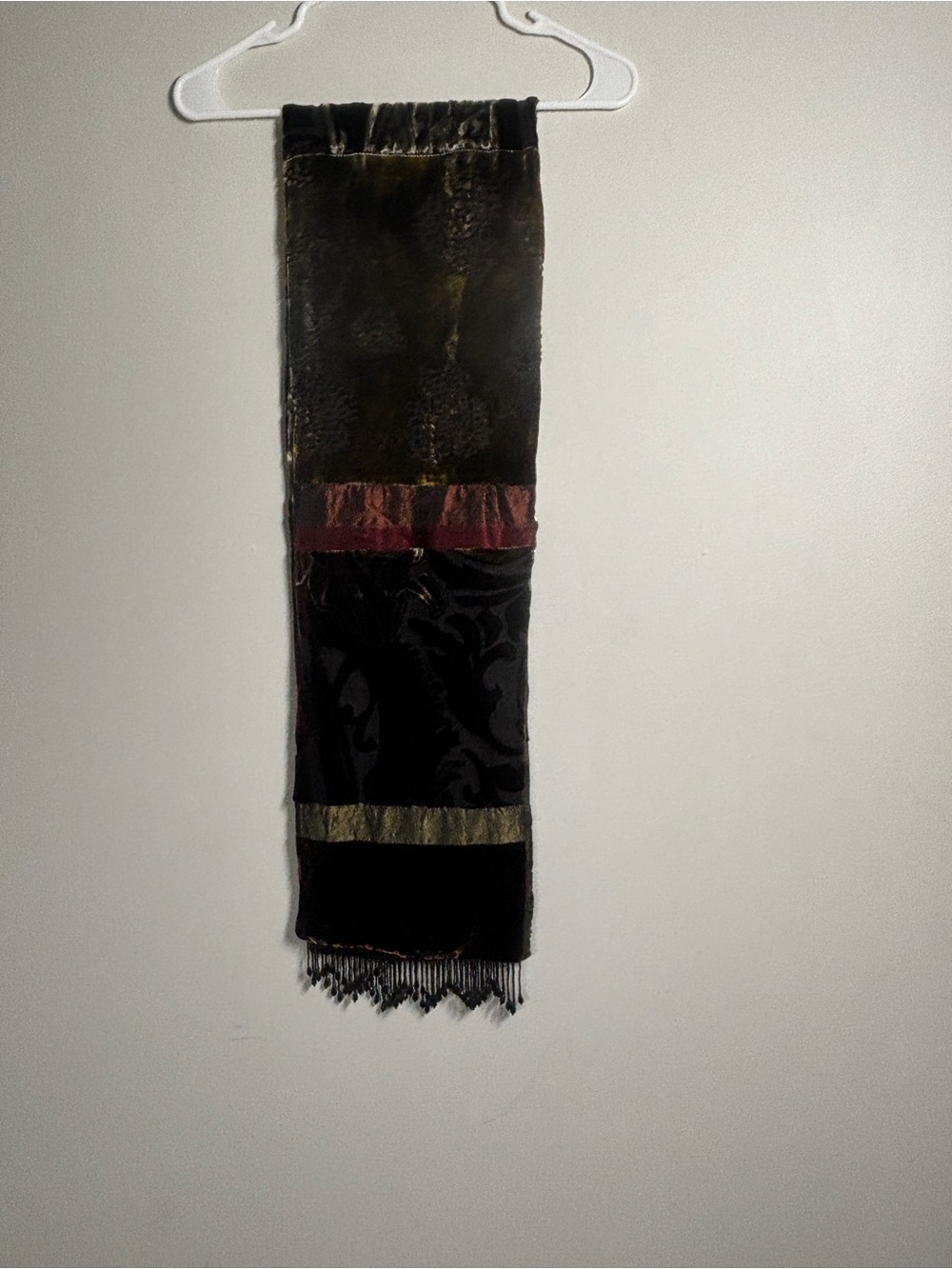 Mary Lynn O'Shea Silk-Look Green & Brown Fringe Scarf
